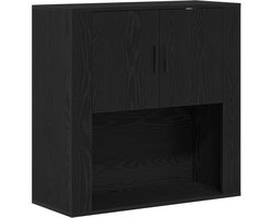 vidaXL - Wandkast - met - plank - Zwart - eiken - 80 - x - 33 - x - 80 - cm - Bewerkt - hout