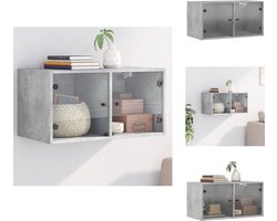 vidaXL Wandkast - Wandkasten - Opbergkast - Wandgemonteerde Kast - Wandkast met glazen deuren 68,5x37x35 cm betongrijs