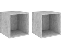 vidaXL - Wandkasten - 2 - st - 37x37x37 - cm - bewerkt - hout - betongrijs