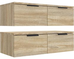vidaXL - Wandkasten - 2 - st - 68x30x20 - cm - bewerkt - hout - gerookt - eiken
