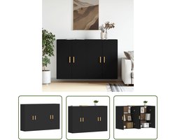 vidaXL Wandkasten - Hangkasten - Hangkasten 2 st bewerkt hout zwart - Houten Kasten - Zwarte Kasten - Opbergruimte