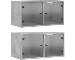 vidaXL - Wandkasten - met - glazen - deuren - 2 - st - 68,5x37x35 - cm - betongrijs