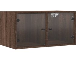 vidaXL - Wandkasten - met - glazen - deuren - 2 - st - 68,5x37x35 - cm - bruineikenkleur