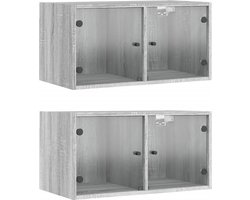 vidaXL - Wandkasten - met - glazen - deuren - 2 - st - 68,5x37x35 - cm - grijs - sonoma