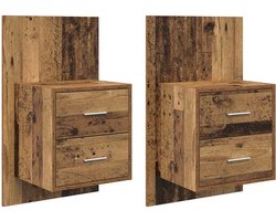 vidaXL - Wandkastje - voor - Bed - 2 - st - Oud - Hout - 48,5 - x - 32,5 - x - 80 - cm