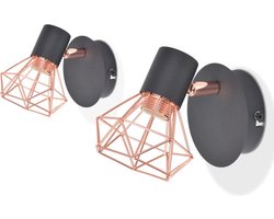 vidaXL Wandlamp E14 zwart en koper 2 st