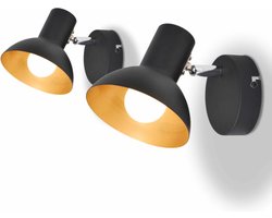 vidaXL Wandlampen voor 2 peertjes E27 zwart en goud 2 st