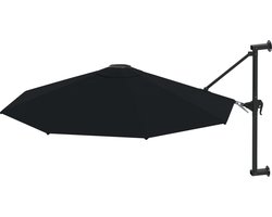 vidaXL Wandparasol - 300 cm - Zwart - Metalen Paal Muurparasol - Parasol - Zonnebescherming - Buitenzonwering - Terrasdecoratie