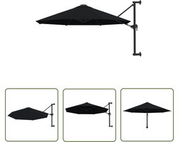 vidaXL Wandparasol - Zonwering - Wandparasol met metalen paal 300 cm zwart - Tuindecoratie - Outdoor Decoratie - Zwarte Parasol