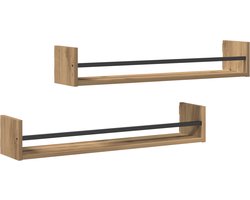 vidaXL - Wandplank - 2 - pcs - artisanaal - eikenkleurig - 80 - x - 16 - x - 14 - cm