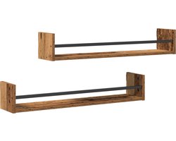 vidaXL - Wandplank - Wandgemonteerd - 2 - pcs - Oudhout - 80 - x - 16 - x - 14 - cm