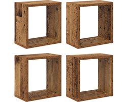 vidaXL - Wandplanken - 4 - pcs - Oud - hout - 26 - x - 15 - x - 26 - cm - Bewerkt - hout