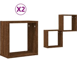 vidaXL - Wandrekken - kubus - 2 - st - 30x15x30 - cm - gerookt - bruin - eiken