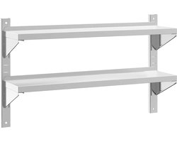 vidaXL - Wandschap - 2-laags - 100x23,5x60 - cm - roestvrijstaal - zilverkleurig