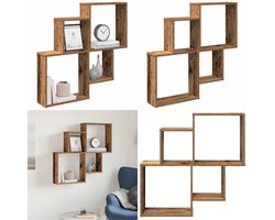 vidaXL Wandschap 80x15x78,5 cm bewerkt hout oud houtkleurig - Muur Plank - Muur Planken - Zwevende Plank - Zwevende Muur Plank