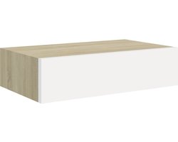 vidaXL Wandschap met lade - MDF - Eikenkleur/Wit Zwevend Schap - Wandrek - Ladenkast - Bergruimte - Woonaccessoires