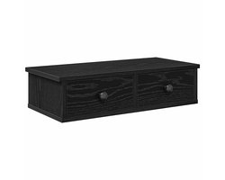 vidaXL - Wandschap - met - lades - 60x28x15 - cm - bewerkt - hout - zwart