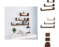 vidaXL Wandschap - Wandschappen - Zwevend Schap - Plank - Wandschappen 3 st bewerkt hout bruin eikenkleur