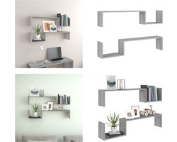 vidaXL Wandschappen 2 st 100x15x20 cm bewerkt hout grijs sonoma eiken - Plank - Planken - Schap - Wandgemonteerde Plank