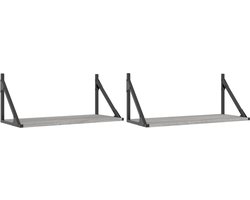 vidaXL - Wandschappen - 2 - st - 60x25x25,5 - cm - bewerkt - hout - grijs - sonoma - eiken