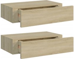 vidaXL - Wandschappen - 2 - st - met - lade - 40x23,5x10 - cm - MDF - eikenkleurig