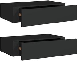 vidaXL - Wandschappen - 2 - st - met - lade - 40x23,5x10 - cm - MDF - zwart