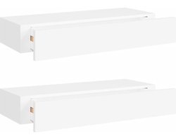 vidaXL - Wandschappen - 2 - st - met - lade - 60x23,5x10 - cm - MDF - wit