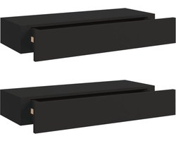 vidaXL - Wandschappen - 2 - st - met - lade - 60x23,5x10 - cm - MDF - zwart