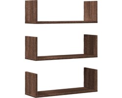 vidaXL - Wandschappen - 3 - st - 58x18x18 - cm - bewerkt - hout - bruin - eikenkleurig