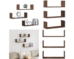 vidaXL Wandschappen 3 st 58x18x18 cm bewerkt hout bruin eikenkleurig - Wandschap - Wandschappen - Wandplank - Wandrek