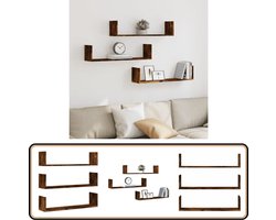 vidaXL - Wandschappen - 3 - st - 80x18x18 - cm - bewerkt - hout - gerookt - eikenkleurig