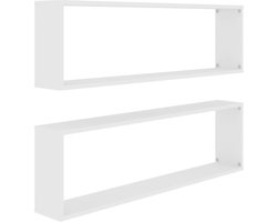 vidaXL - Wandschappen - kubus - 2 - st - 100x15x30 - cm - bewerkt - hout - wit