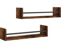 vidaXL - Wandschappen - met - stangen - 2 - st - 60x16x14 - cm - gerookt - eikenkleurig