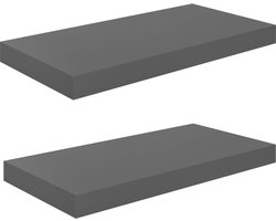 vidaXL Wandschappen - Zwevend - Set van 2 - Hoogglans Grijs Wandplank - Zwevende Plank - Honingraat Mdf - Metaal - Grijze Wanddecoratie