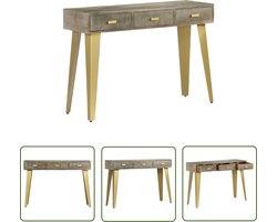 vidaXL Wandtafel 110x35x76 cm massief mangohout met messing grijs - Wandtafel - Vintage Kast - Salontafel - Mangohouten Tafel - Entreetafel