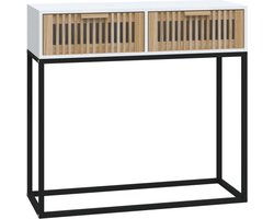 vidaXL - Wandtafel - 80x30x75 - cm - bewerkt - hout - en - ijzer - wit