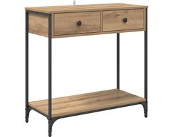 vidaXL - Wandtafel - met - lade - Artisan - Eiken - 75 - x - 34,5 - x - 75 - cm - Bewerkt - hout