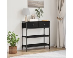 vidaXL - Wandtafel - met - lade - Zwart - Eiken - 72,5 - x - 25 - x - 75 - cm - Bewerkt - hout