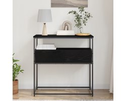 vidaXL - Wandtafel - met - lade - Zwart - Eiken - 75 - x - 40 - x - 75 - cm - Bewerkt - hout