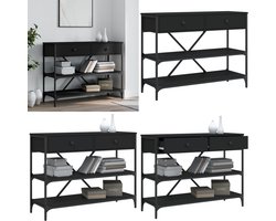vidaXL Wandtafel met lades en schappen bewerkt hout zwart - Wandtafel - Wandtafels - Bijzettafel - Console Tafel