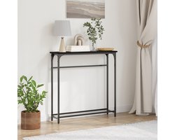 vidaXL - Wandtafel - met - plank - Zwart - Eiken - 75 - x - 19,5 - x - 75 - cm - Bewerkt - hout