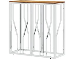 vidaXL Wandtafel roestvrij staal en massief acaciahout zilverkleurig, banktafel, gangtafel, gangtafel, haltafel, wandtafel voor in de gang