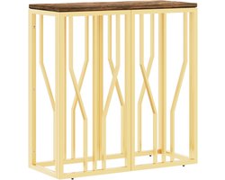 vidaXL - Wandtafel - roestvrij - staal - en - massief - gerecycled - hout - goudkleur