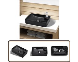 vidaXL - Wasbak - met - kraangat, - keramiek, - zwart