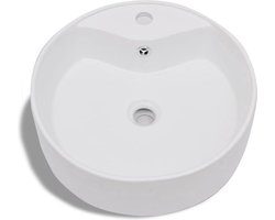 vidaXL Wasbak - Wasbakken - Was Bak - Was Bakken - Wasbak met overloop, keramiek, rond, wit