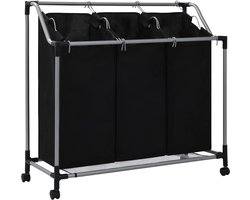 vidaXL - Wassorteerder - met - 3 - zakken - staal - zwart