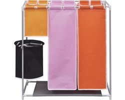 vidaXL Wassorteerder met wasmand - 3-delig - Polyester Wassortering - Wasbak - Kleding Sorter - Wasmand - Witwas