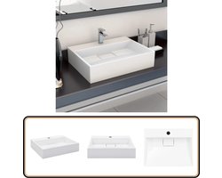 vidaXL Wastafel - 50x38x13 cm - Wit - Mineraal Gegoten Badkamer Wastafel - Witte Wastafel - Wastafel Marmer Look - Badkamerspiegel - Kranen