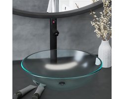 vidaXL Wastafel - Badkamermeubel - Wastafel met kraan en pop-up afvoer mat gehard glas - Zwarte Wastafel - Glas Wastafel - Mengkranen