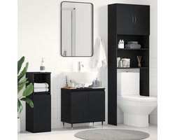 vidaXL - Wastafel - kabinet - voor - de - badkamer - Zwart - Eiken - 58 - x - 33 - x - 60 - cm